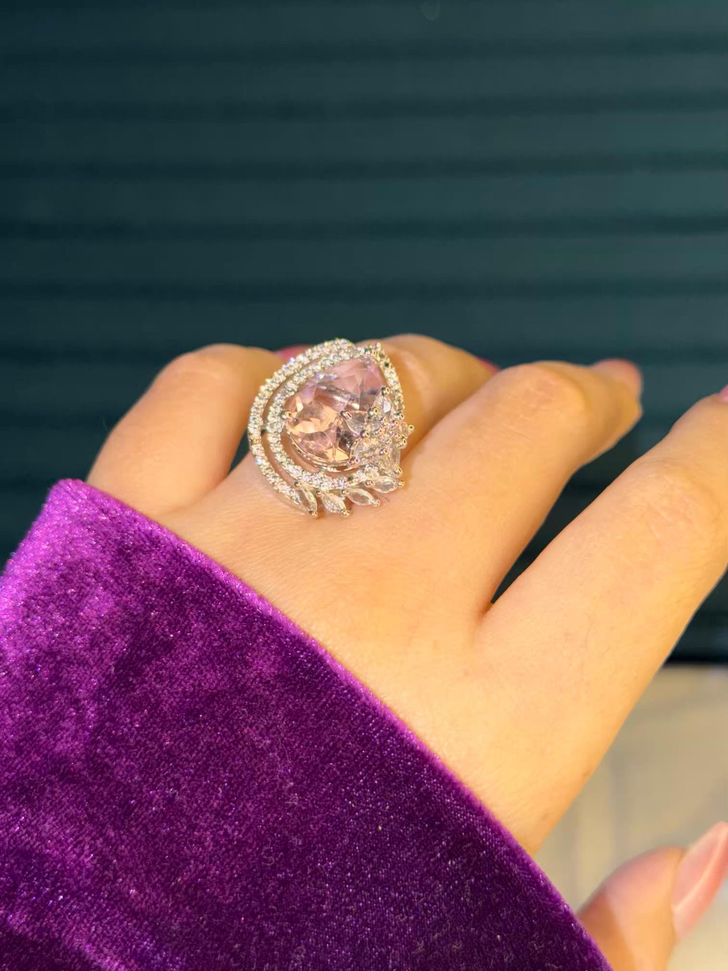 Blush Aurora Silver Plated Premium Ring (Adjustable)