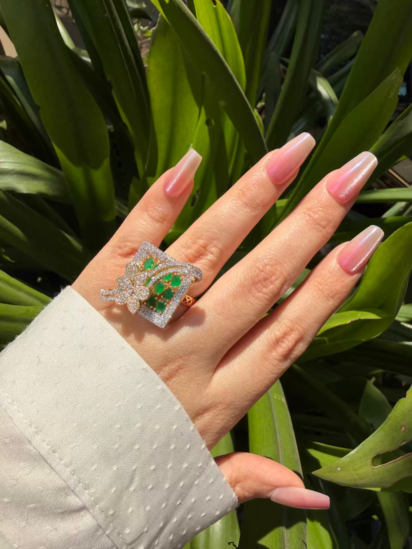Emerald Crest Statement Silver Plated Ring