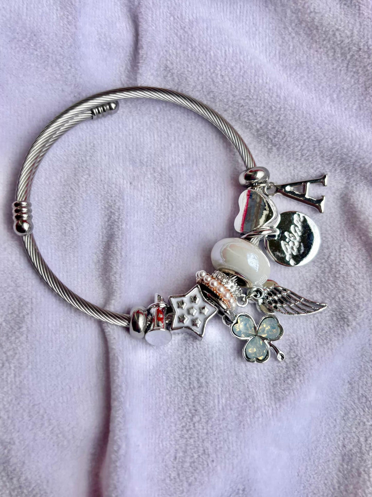 Pandora Charms Sky Blue Bracelet With Customised Initial  ( Silver )