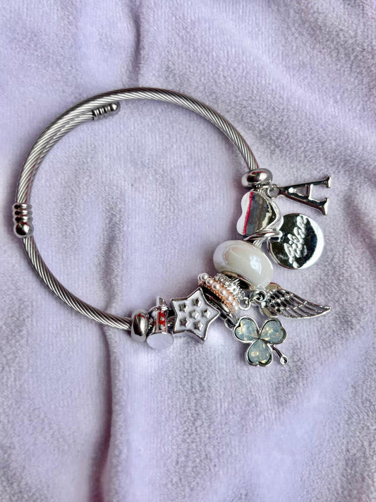 Pandora Charms Sky Blue Bracelet With Customised Initial  ( Silver )
