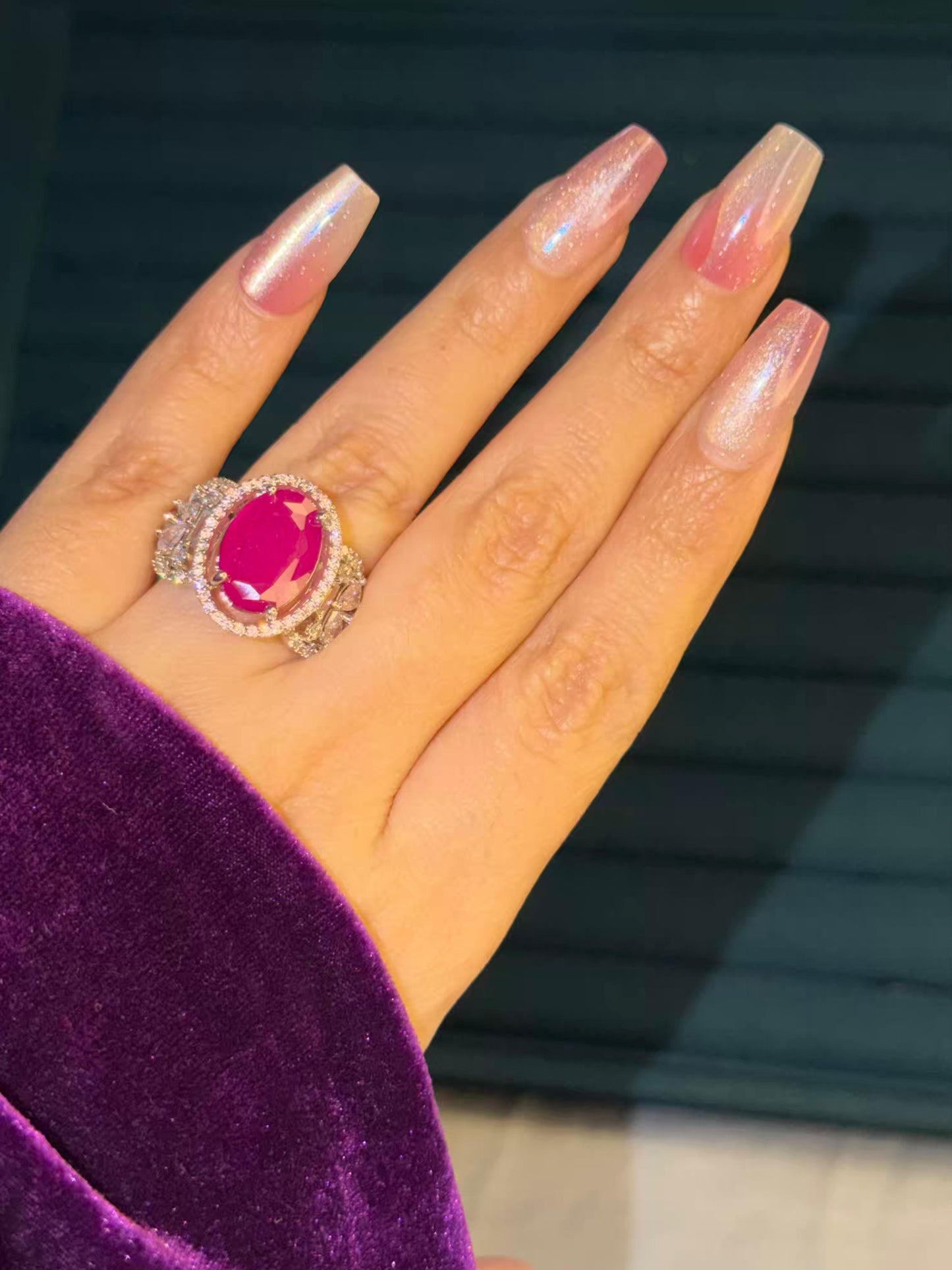 Ruby Pink Silver Plated Premium Ring (Adjustable)