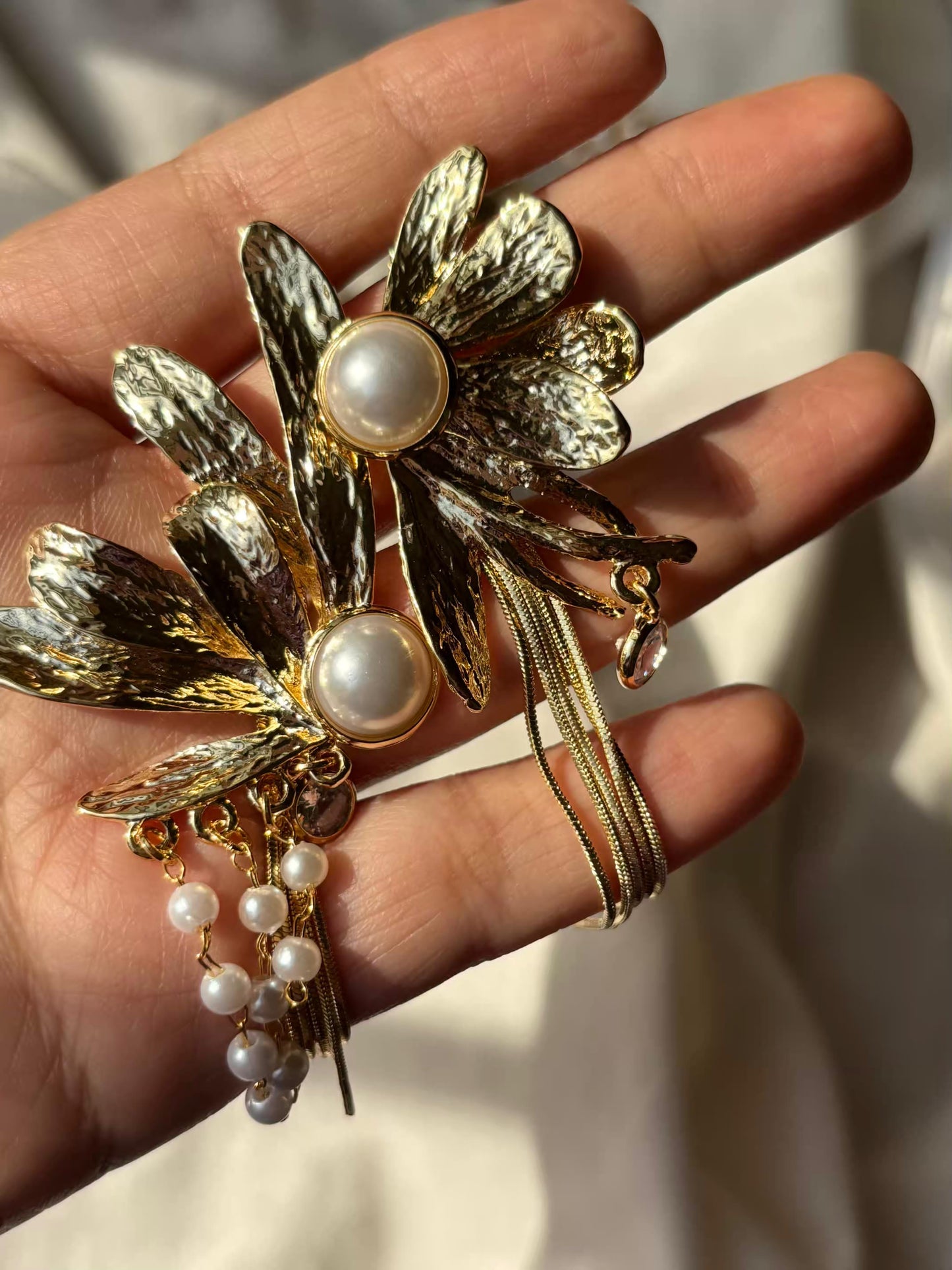 Half Pearl Dangles Studds Earrings 18K Gold Plated Premium Earrings