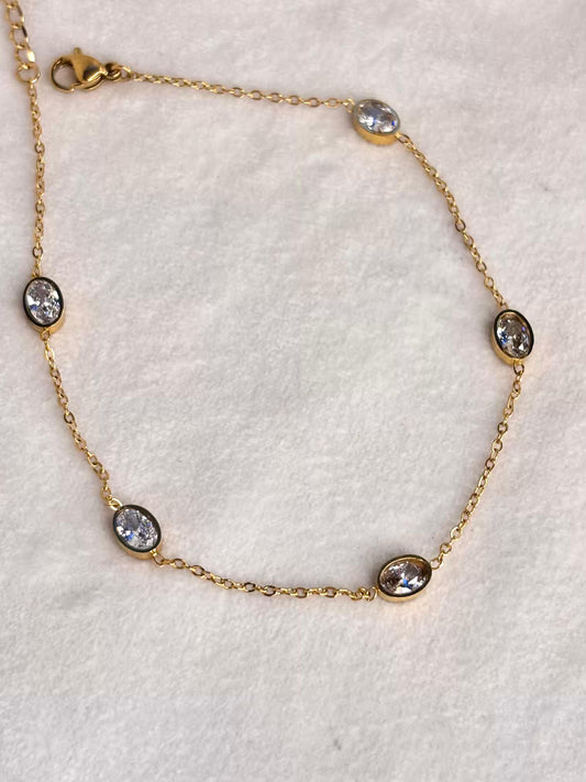 Oval Studded 18K Gold Plated Premium Anklet Payal with Golden hooks
