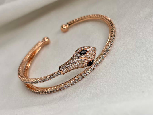 Snake Twine Studded Premium Kada Bracelet Bangle - Rose Gold Plated