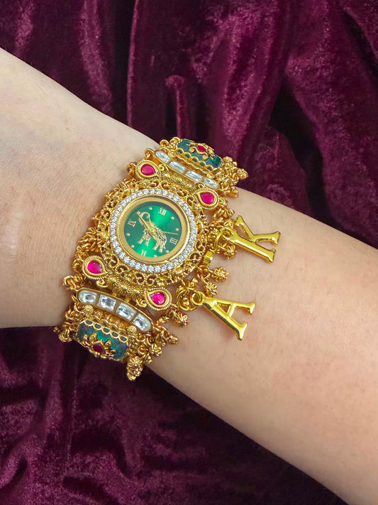 Rajmayura Heritage Watch Rakhi in Premium Swarovski (Free Initial)
