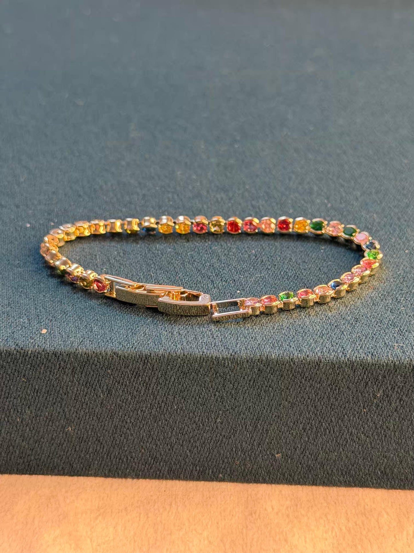 Rainbow Stones Gold Plated Tennis Bracelet