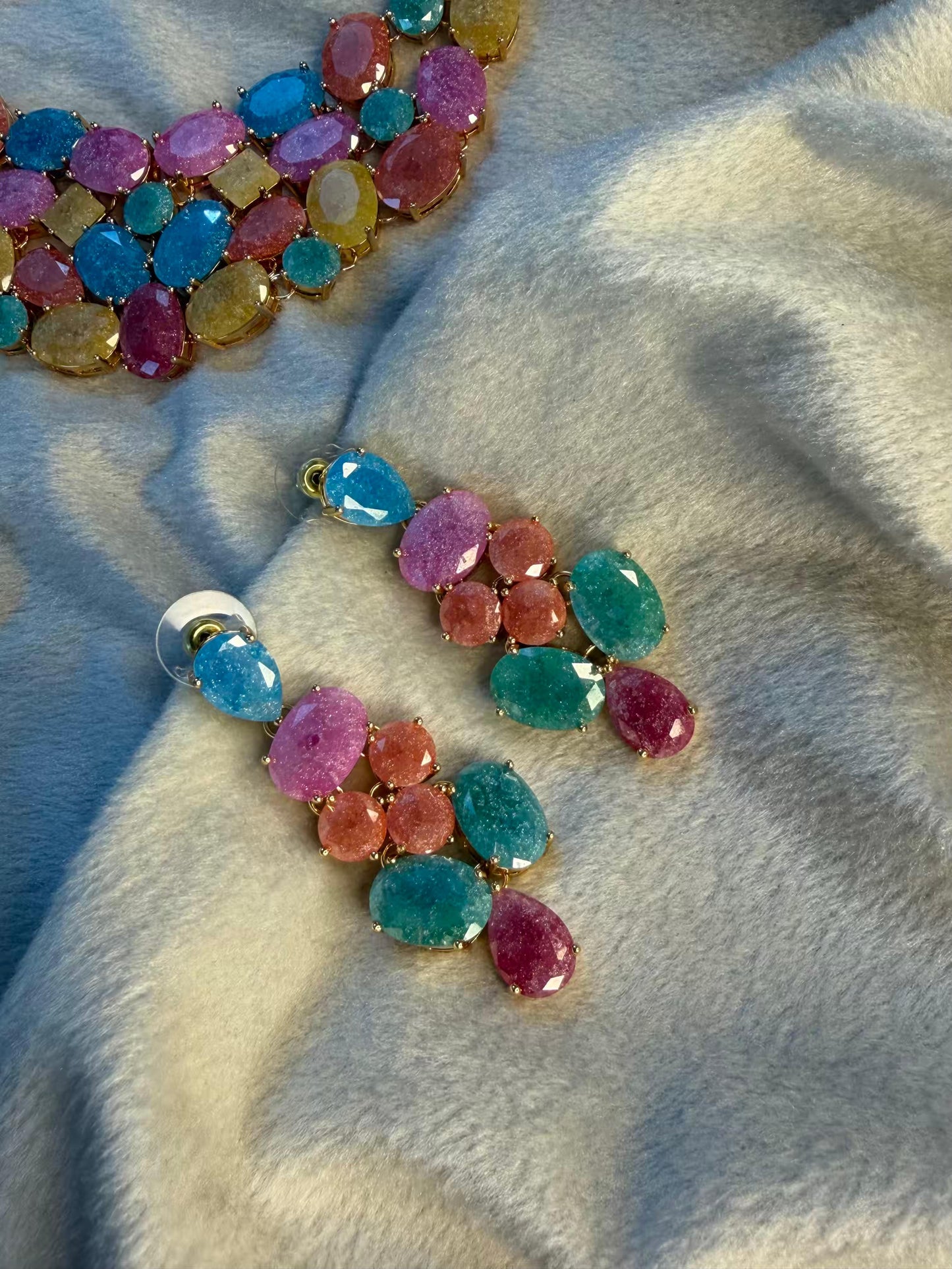 Premium Milky Stones In Rhodium Gold Premium Luxury Plating Necklace Set With Earrings