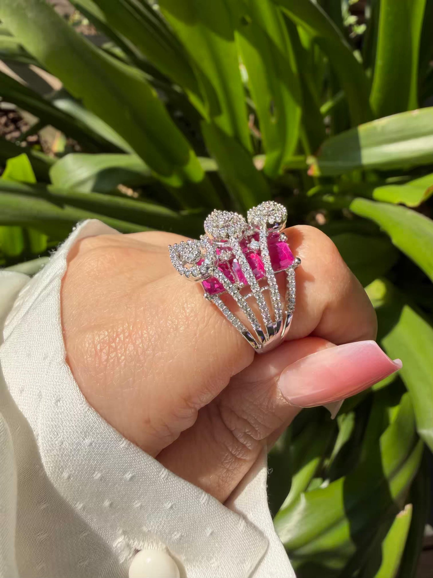 Royal Pink Majesty Cocktail Silver Plated Ring