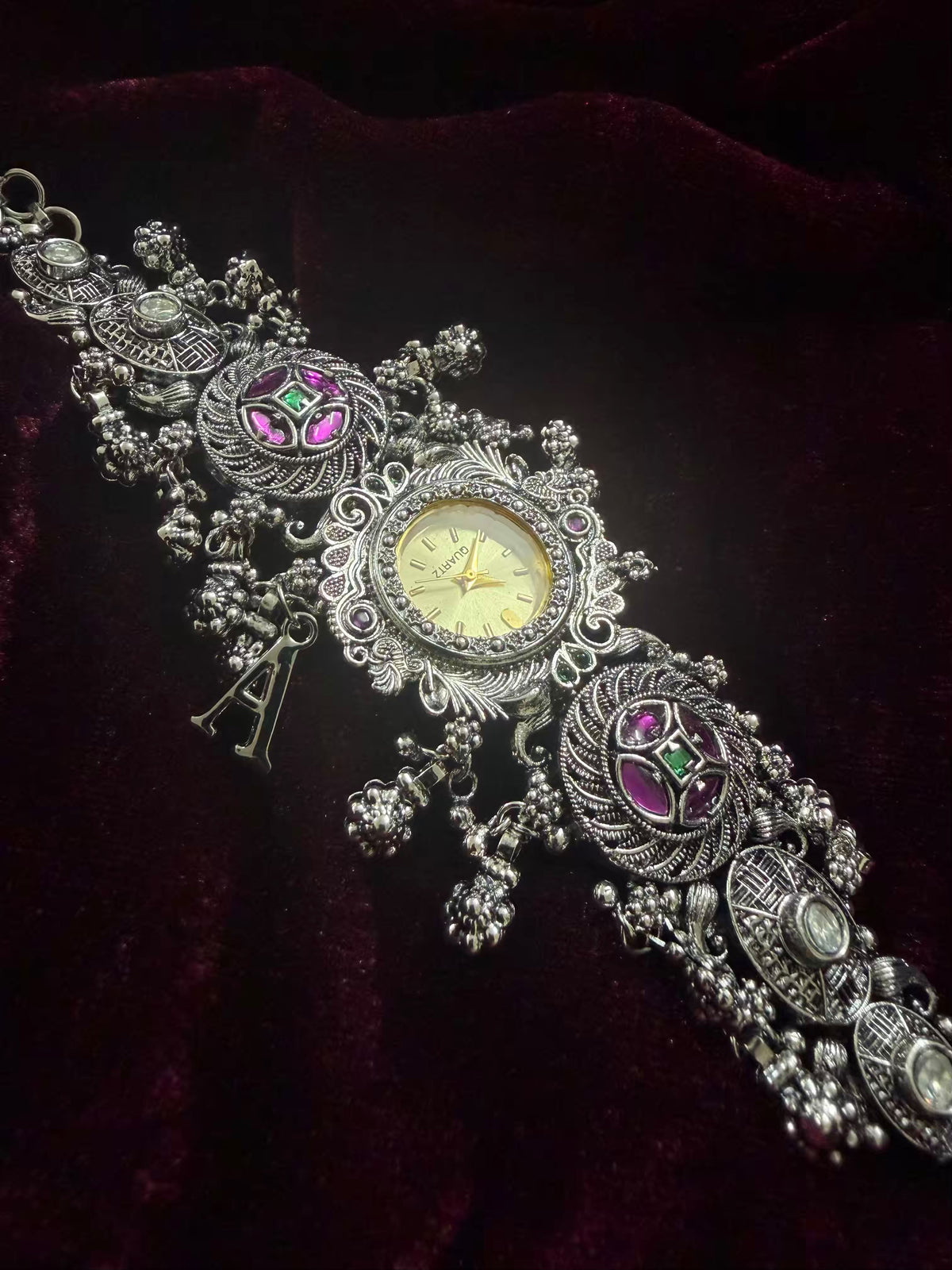 Maharani Inspired Ethnic Silver-Tone Navratri Oxidised Heritage Watch