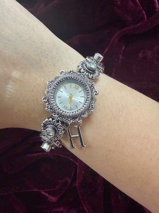 Regal White Stone Elegance Silver-Tone Navratri Oxidised Heritage Watch