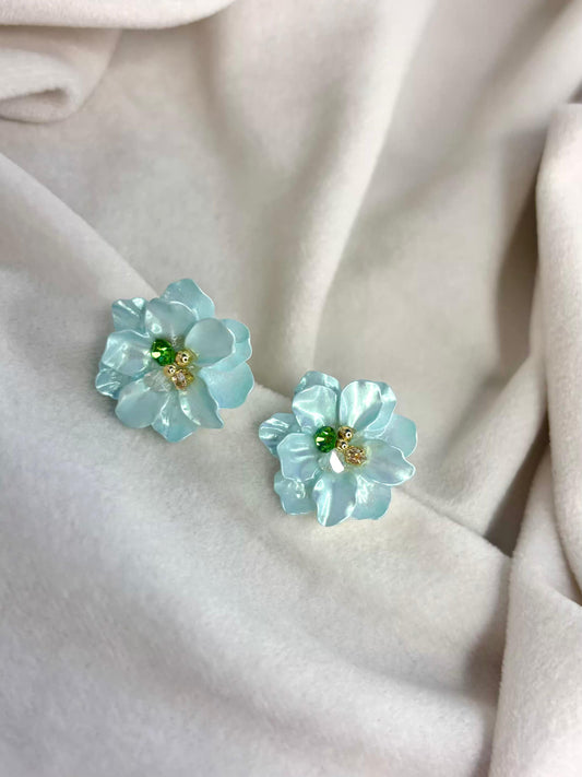 Teal Flora Earrings 18K Gold Plated Premium Earrings