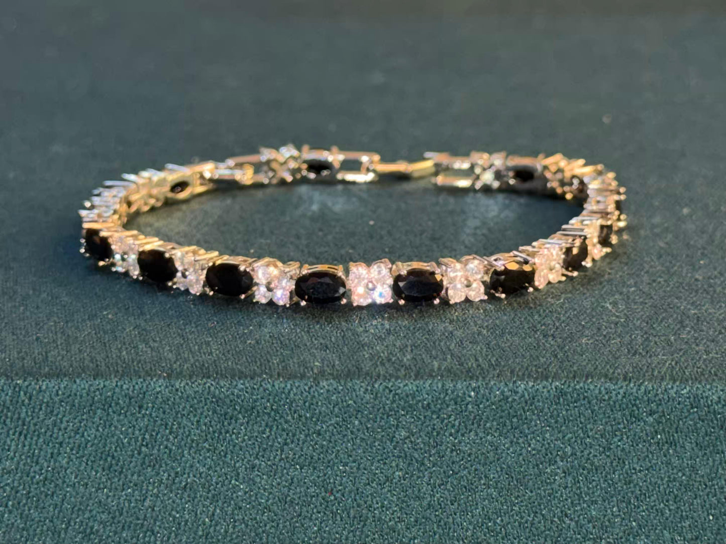 Black & White Oval Contrast Silver Plated Tennis Bracelet