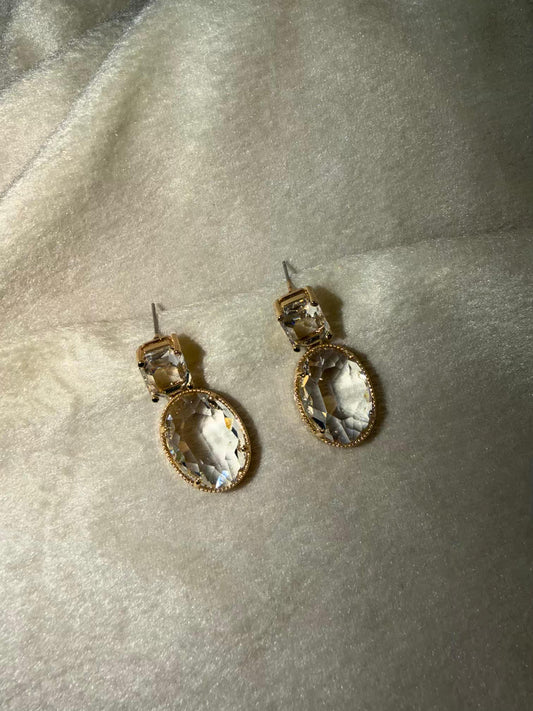 Clear Crystal Oval Drop Gold Plated Earrings