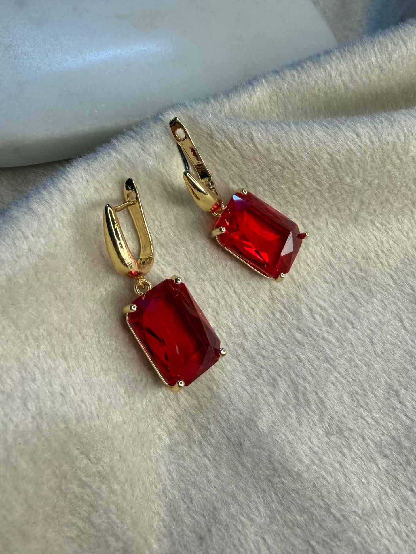Wine Red Stud Gold Plated Earrings