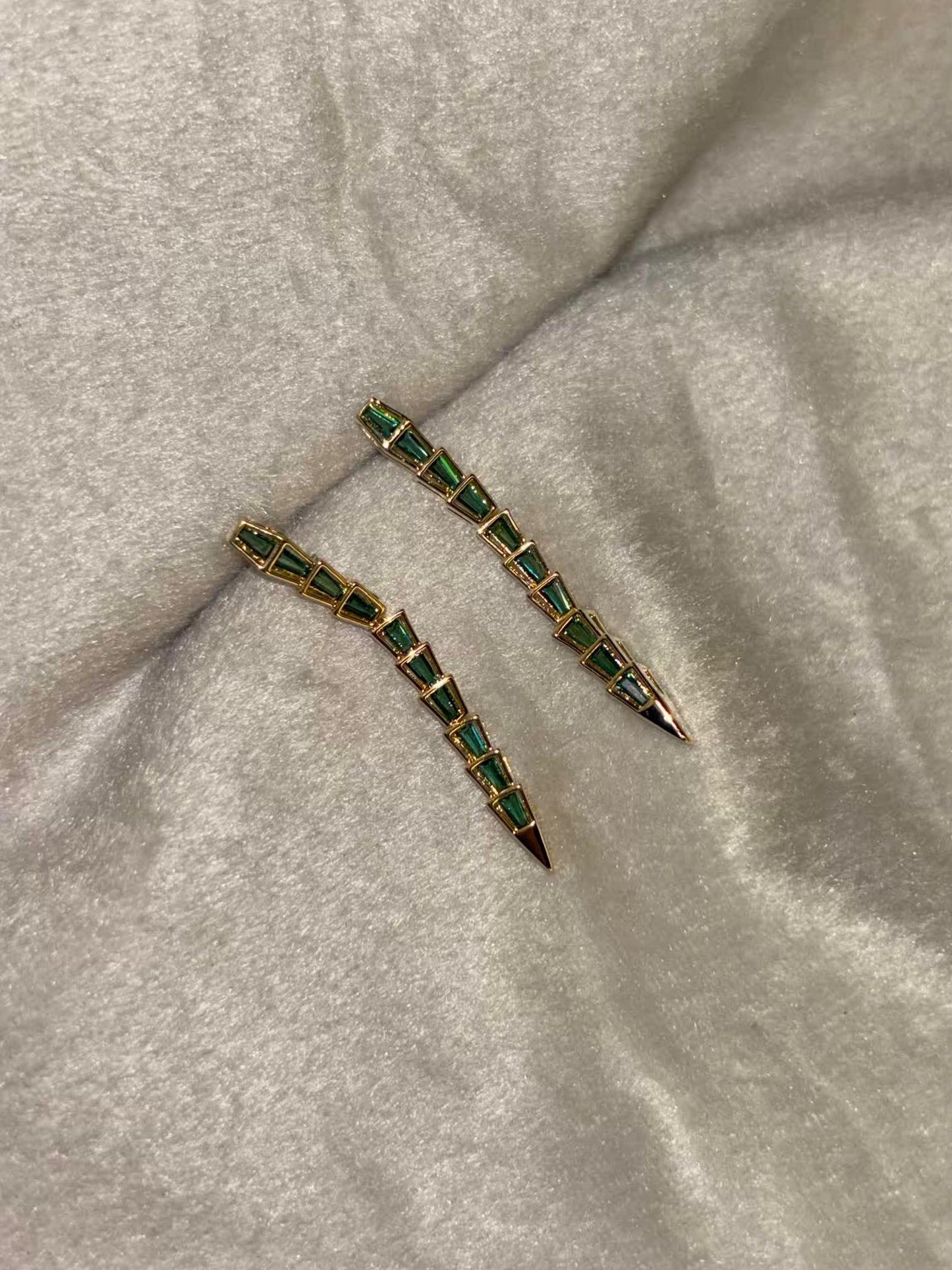 Emerald Green Centipede Earrings 18K Gold Plated Premium Earrings