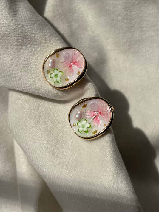 Pastel Pink Resin Studds 18K Gold Plated Premium Earrings