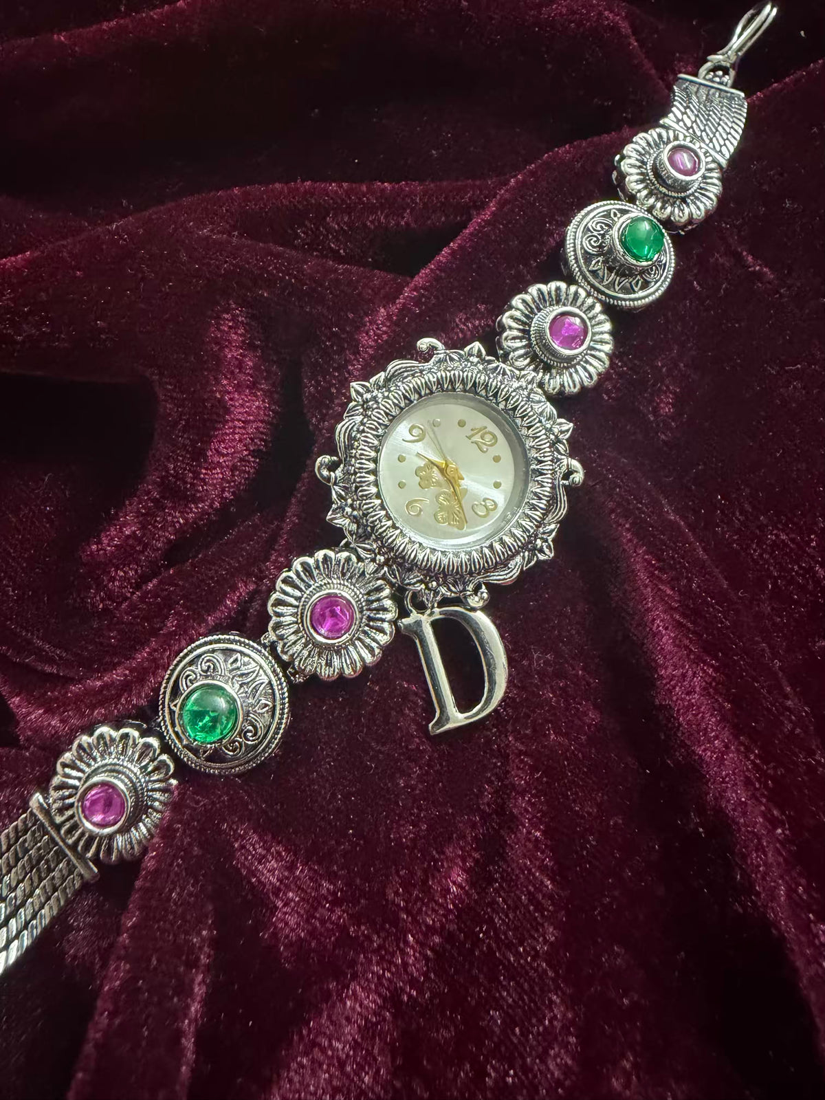 Rajputana Multicolour Elegance Silver-Tone Navratri Oxidised Heritage Watch
