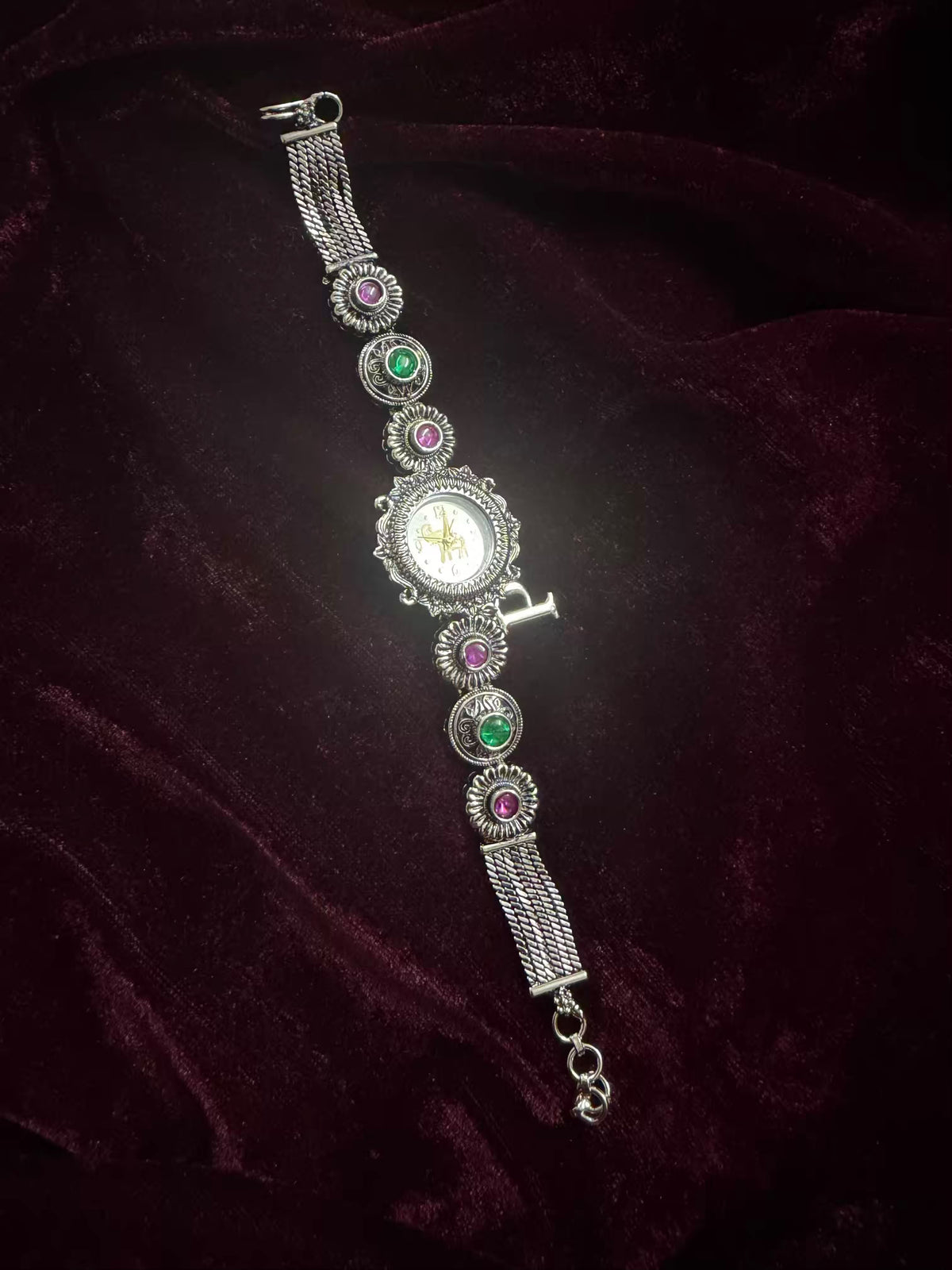 Royal Rajwada Inspired Silver-Tone Navratri Oxidised Heritage Watch