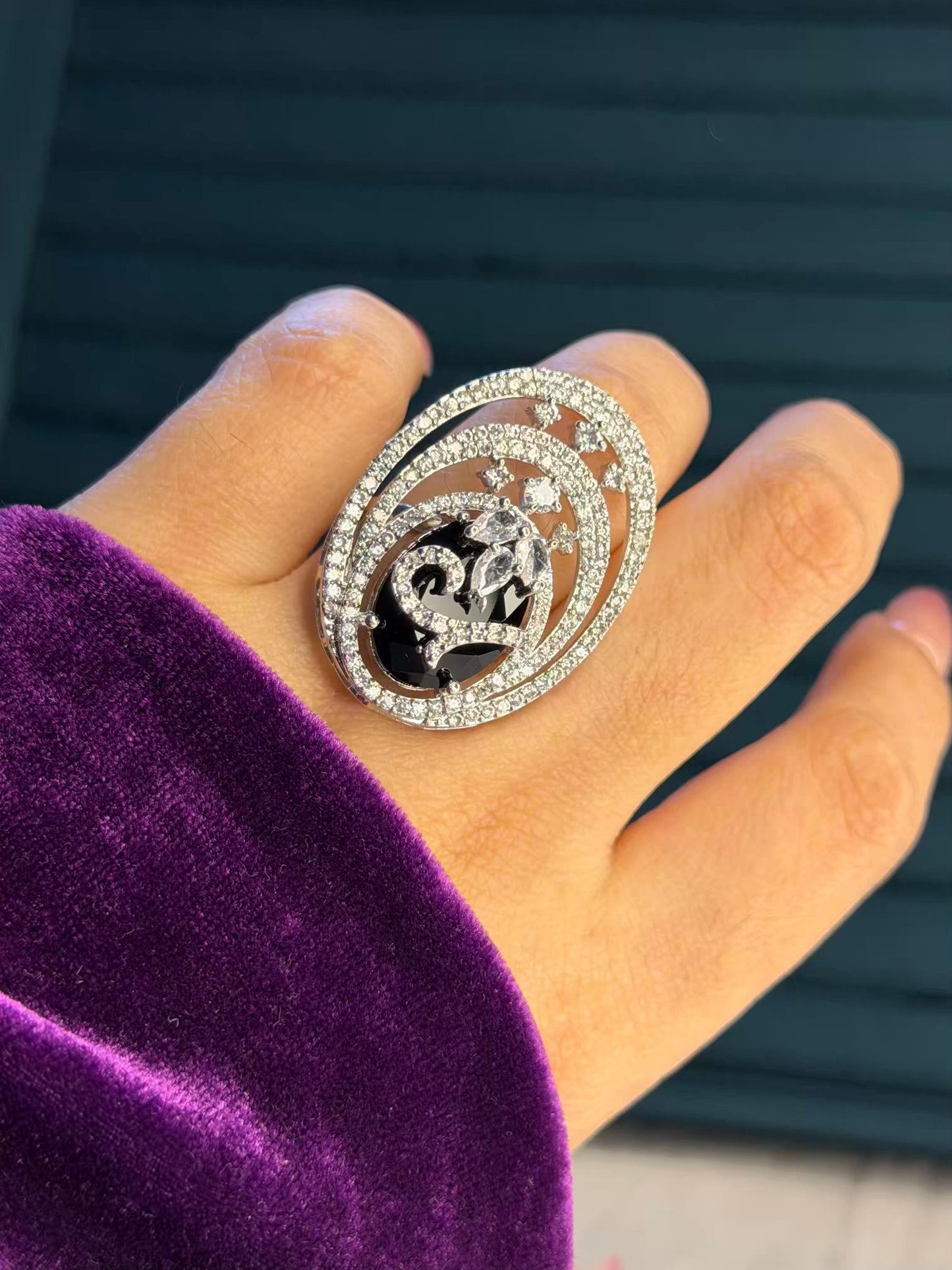 Black Classic Silver Plated Premium Ring (Adjustable)