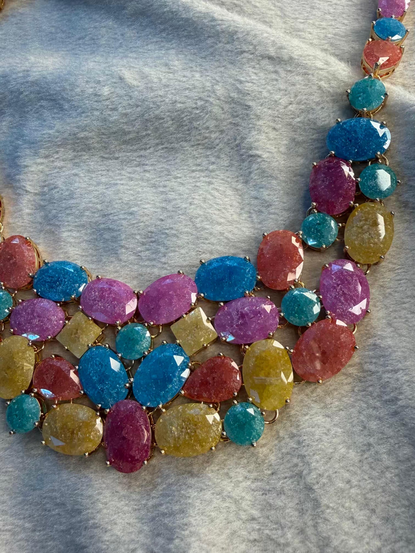 Premium Milky Stones In Rhodium Gold Premium Luxury Plating Necklace Set With Earrings