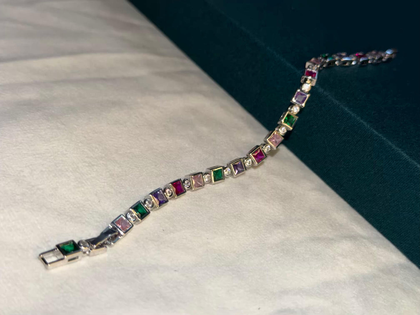 Multicolour Cushion Halo Silver Plated Tennis Bracelet