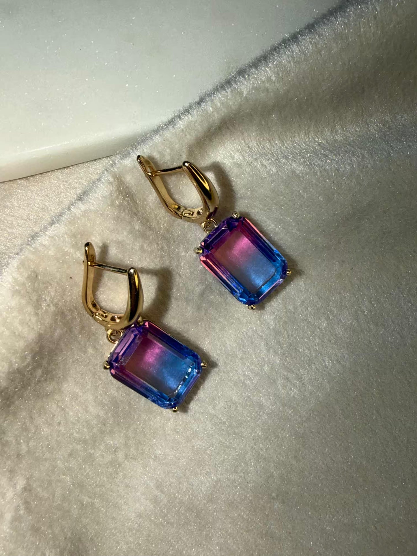Twilight Blue-Pink Stud Gold Plated Earrings