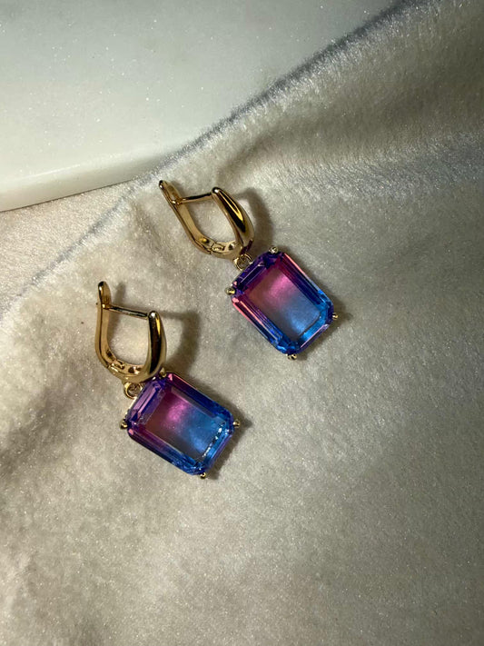 Twilight Blue-Pink Stud Gold Plated Earrings