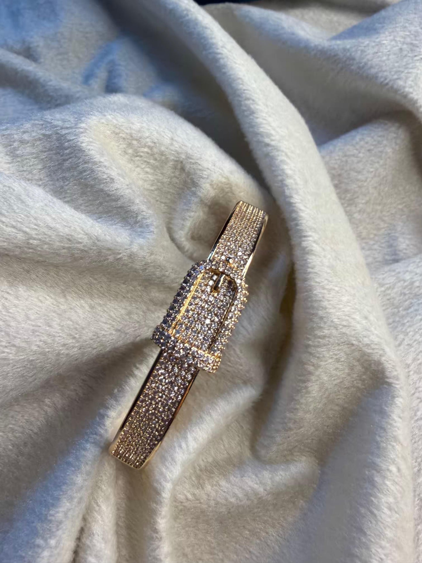 Crystal Lock Cuff Gold Plated Bangle Bracelet