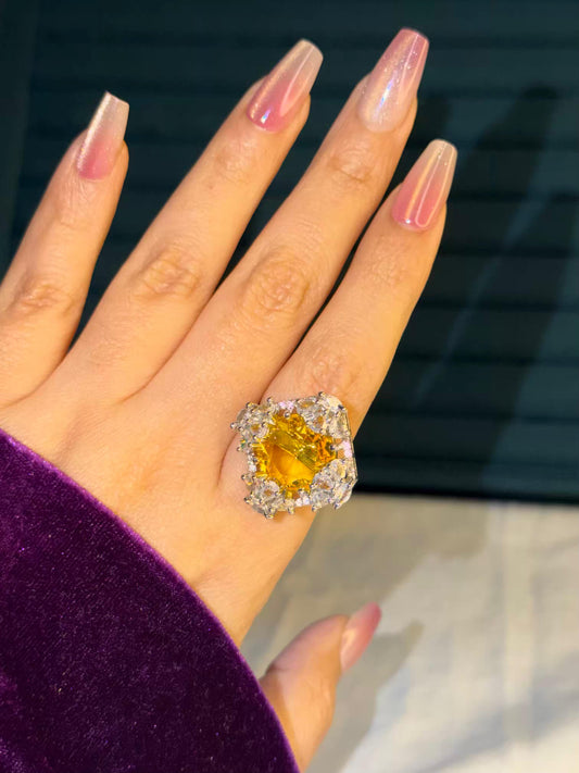 Golden Solstice Silver Plated Premium Ring (Adjustable)