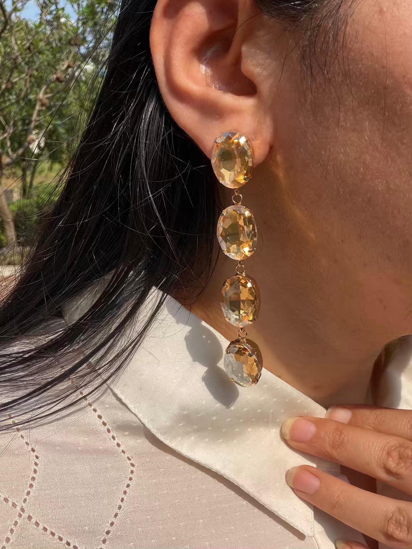 Golden Colour Stone Gold Plated Earrings