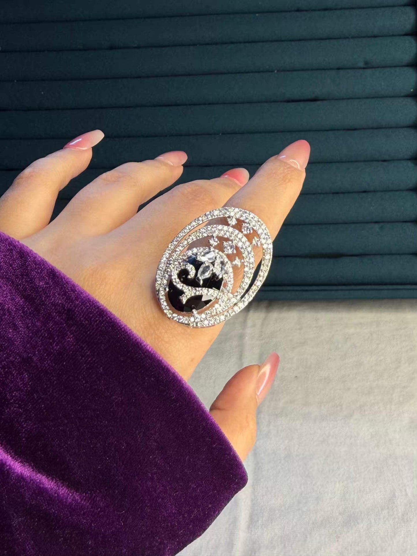 Black Classic Silver Plated Premium Ring (Adjustable)