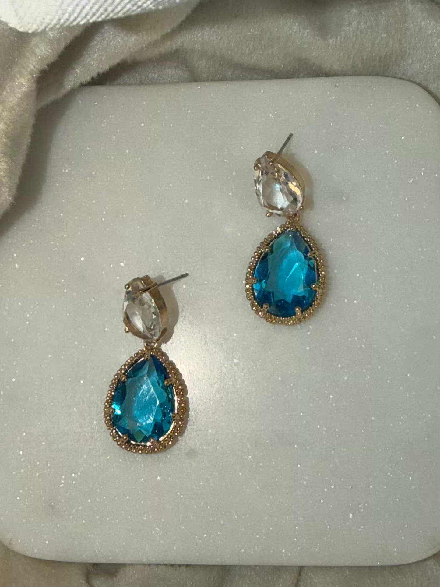 Classic White and Blue colour Gold Plated Earrings