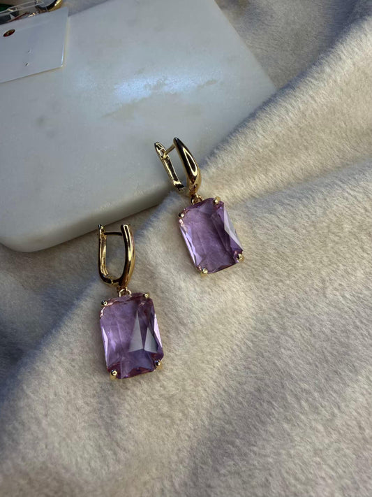Purple Stud Gold Plated Earrings