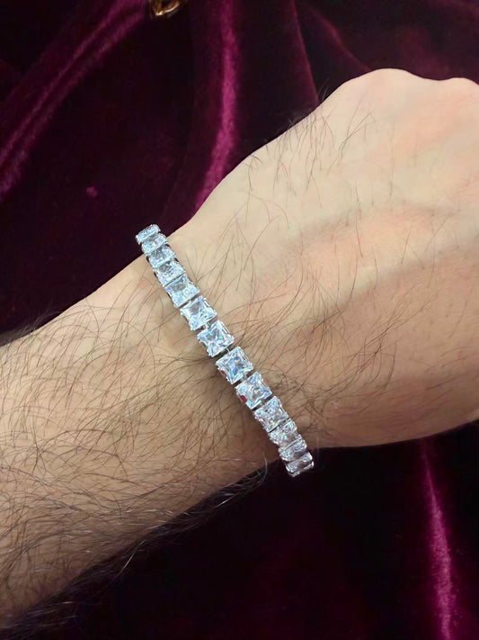 Silver Square Solitaire tennis Men Rakhi Bracelet