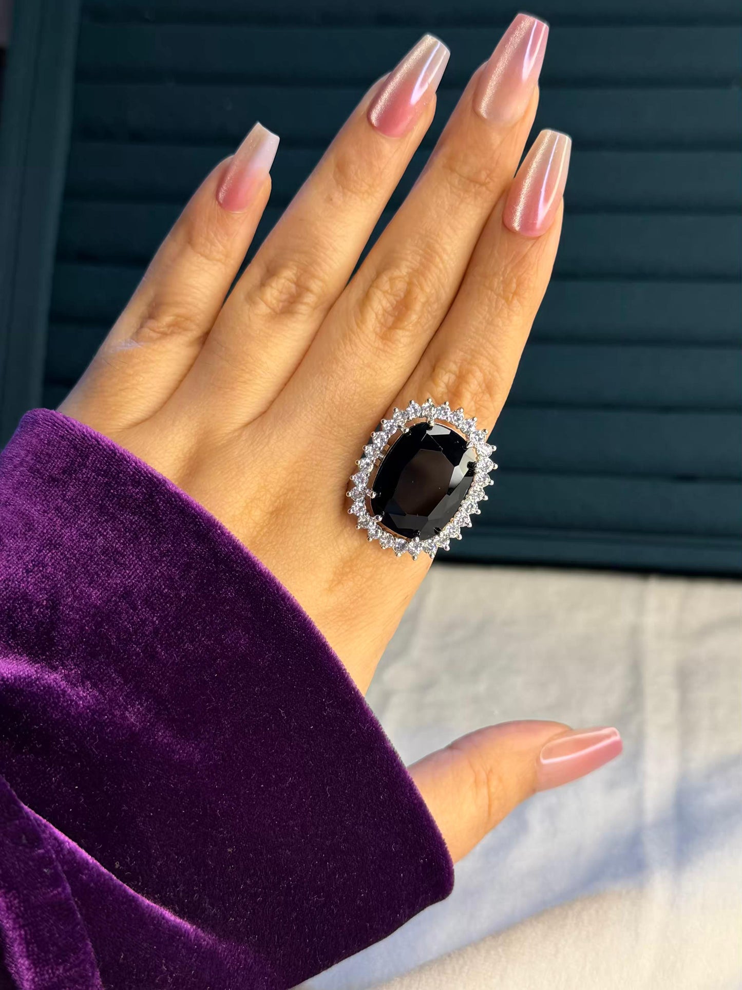 Black Dominion Statement Silver Plated Premium Ring (Adjustable)