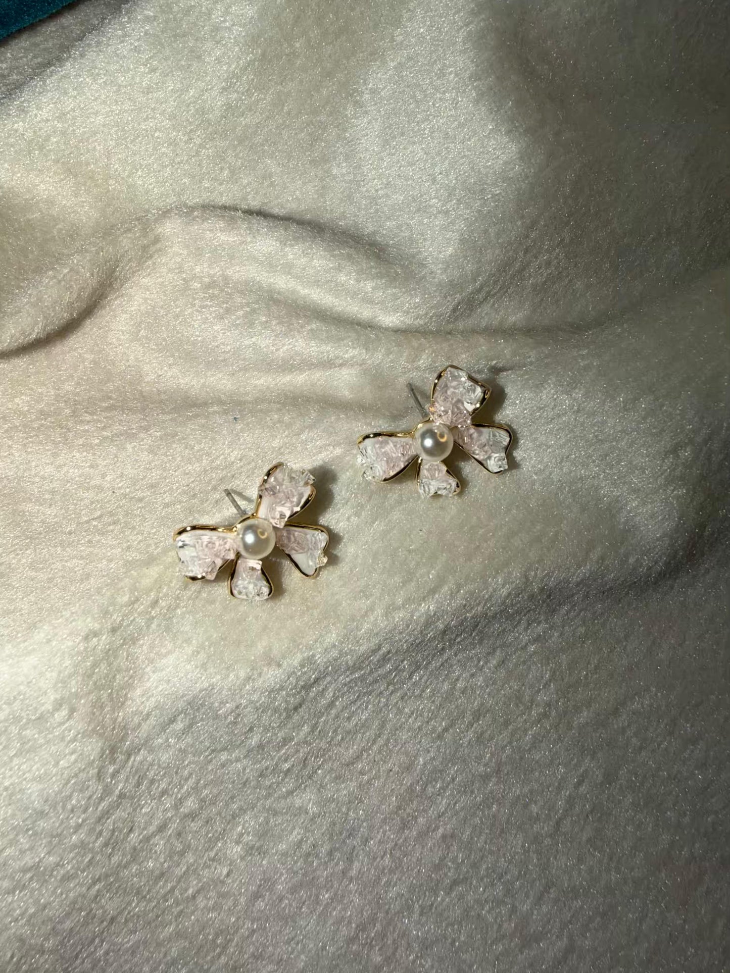 Pearl Blossom Crystal Stud Gold Plated Earrings