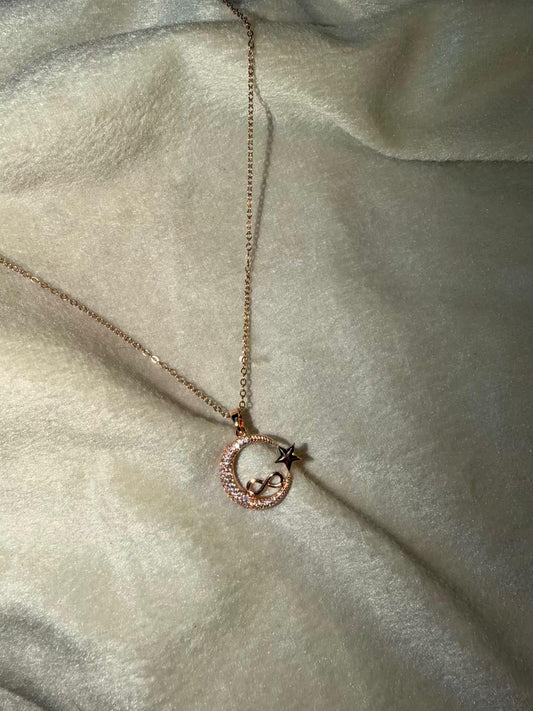 Rose Gold Moon & Star Infinity Pendant Chain Necklace Gold Plated Premium Necklace