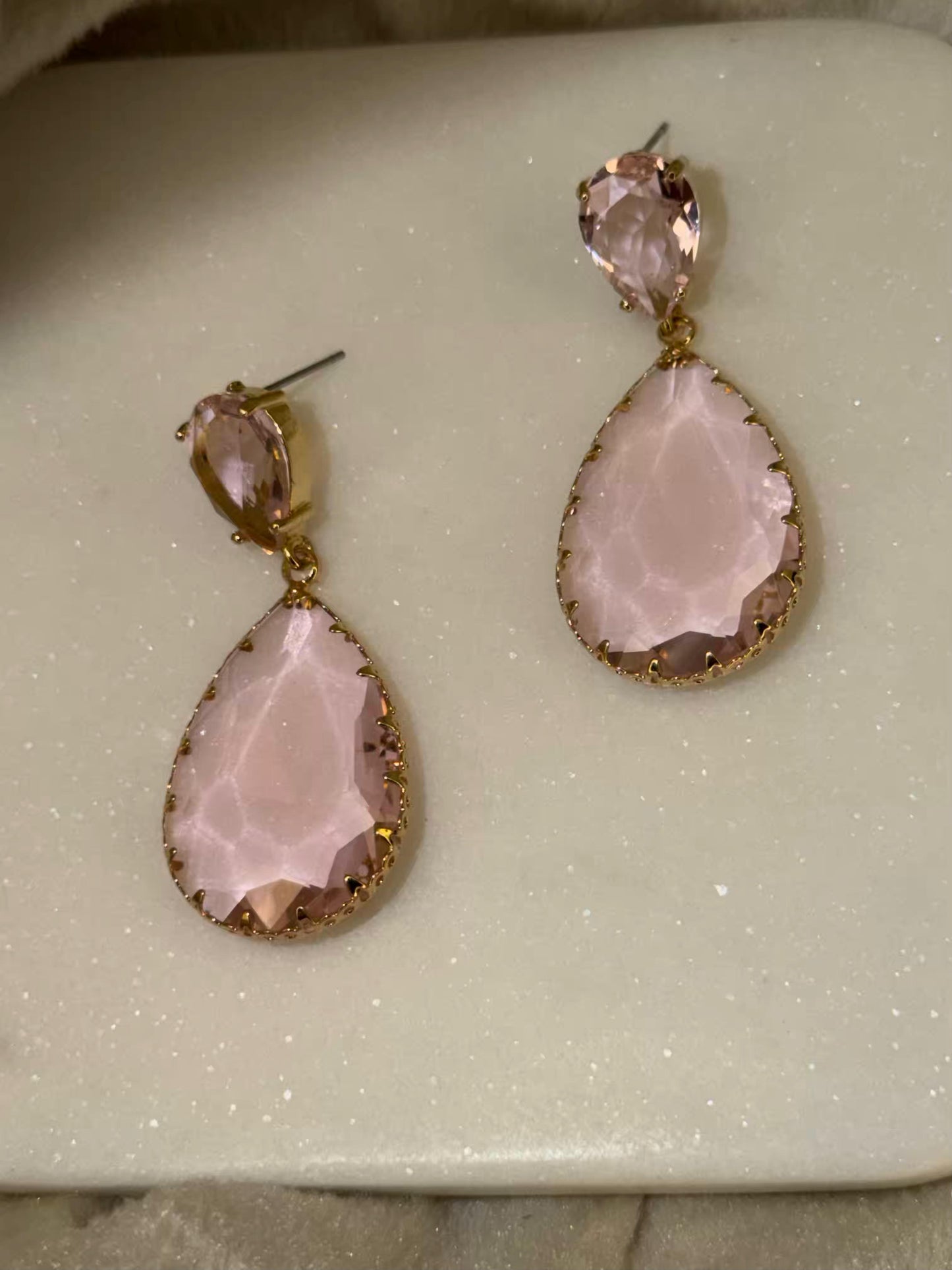 Elegant Pink Stones Gold Plated Earrings