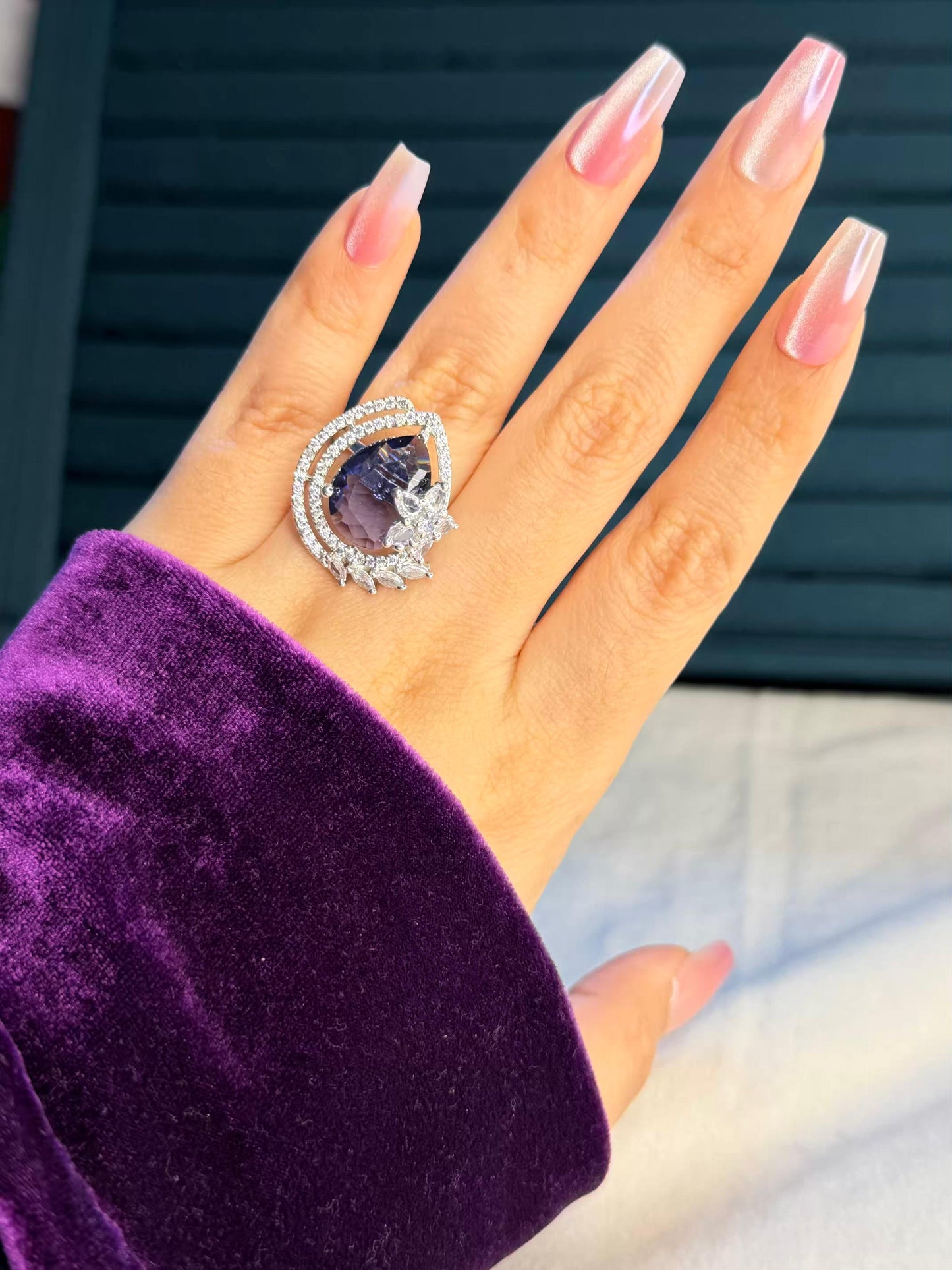 Lilac Royale Aura Silver Plated Premium Ring (Adjustable)
