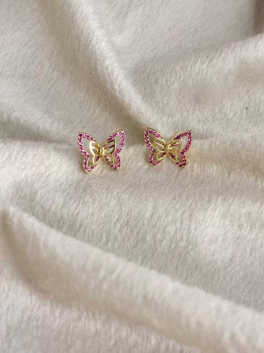Pink Accent Butterfly Earrings 18K Gold Plated Premium Earrings