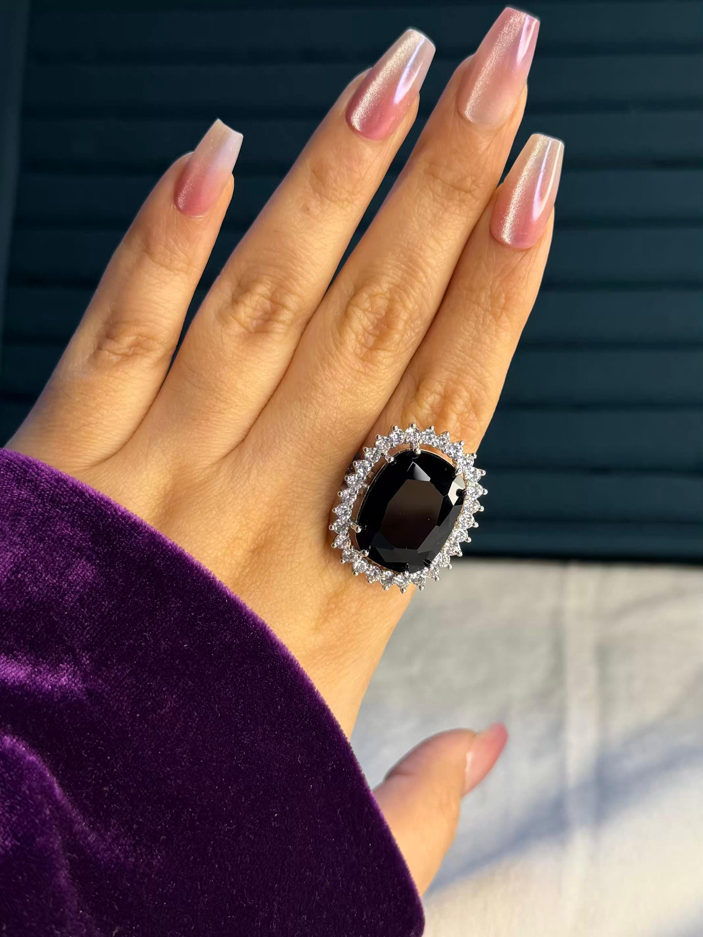 Black Dominion Statement Silver Plated Premium Ring (Adjustable)