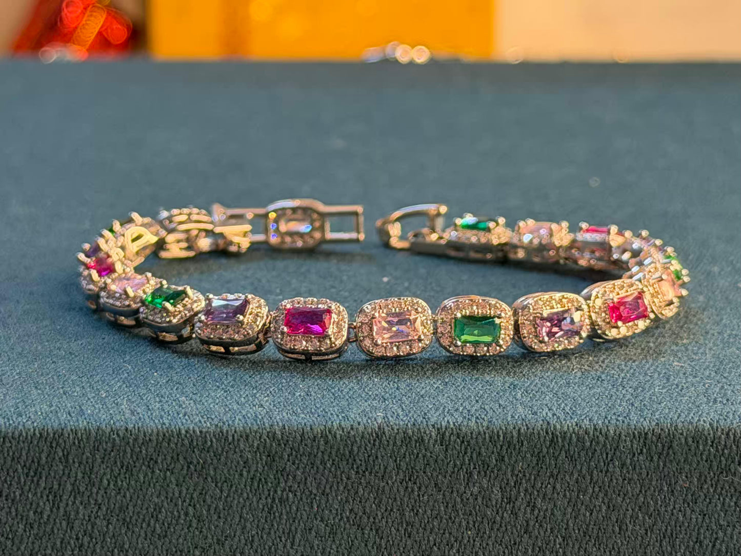 Multicolour Oval Silver Plated Tennis Bracelet