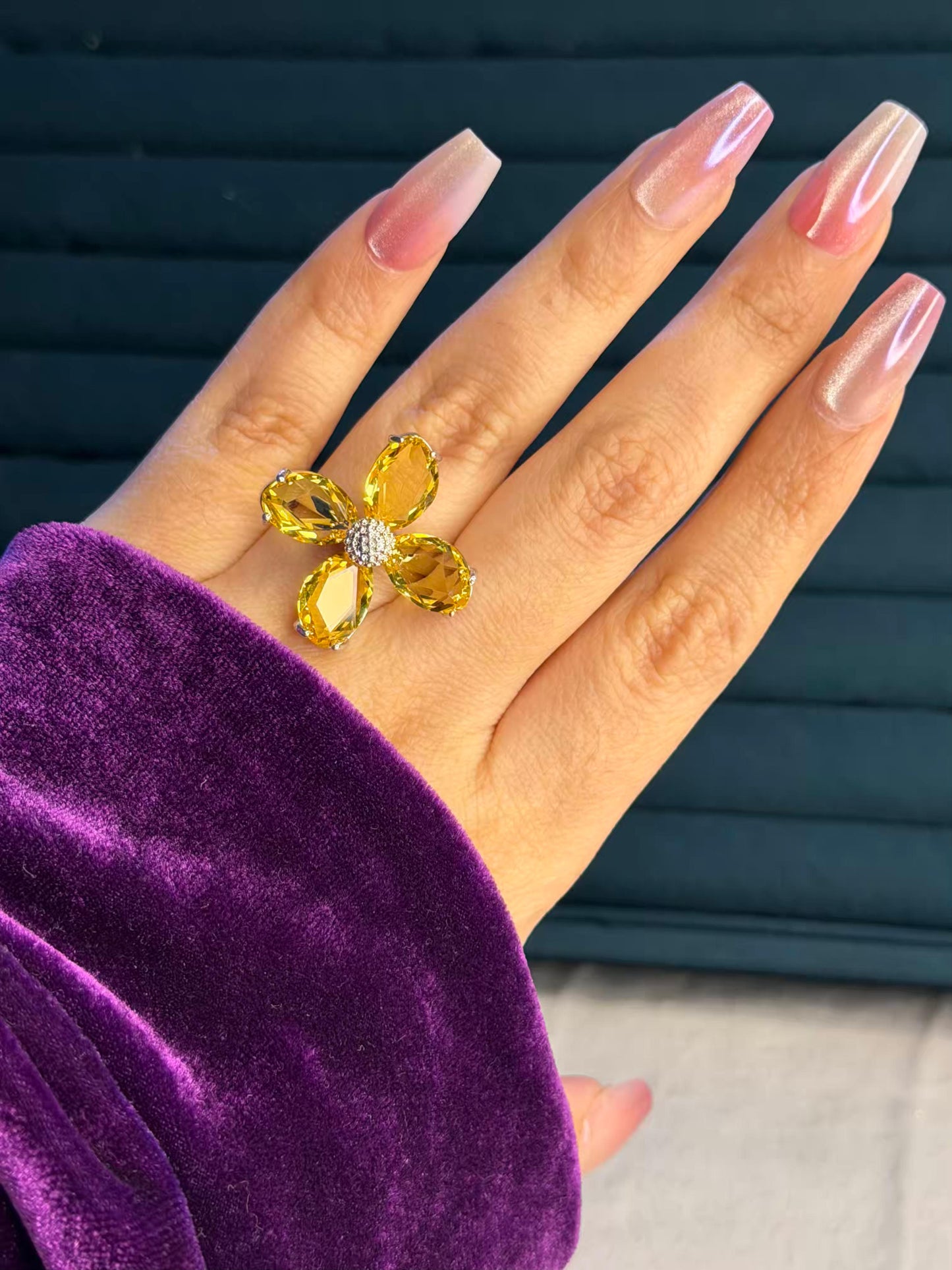 Yellow Flower Silver Plated Premium Ring (Adjustable)