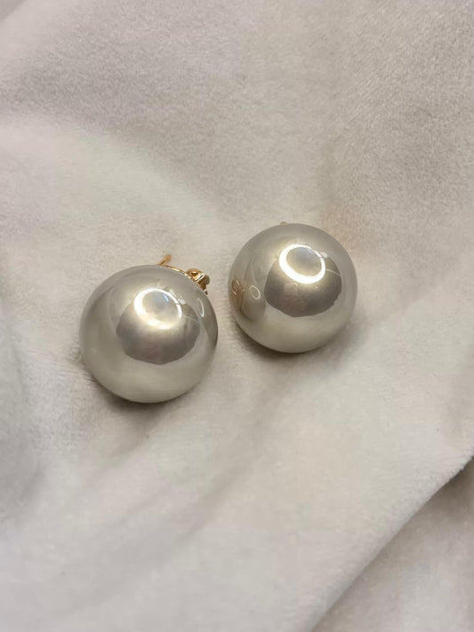 Coral Grey 2.2cm Pearl Clip ons Studs Premium Earrings - 18K Gold Plated
