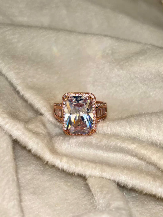 Solitaire Studded Ring Rose Gold Plated Premium Ring