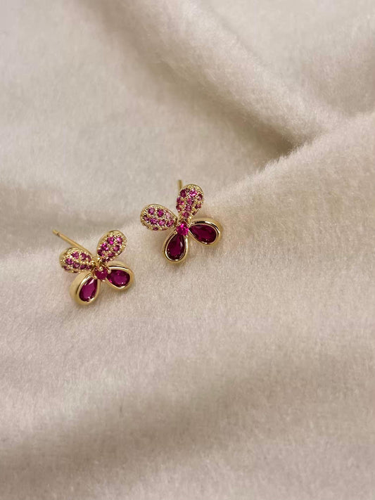 Red Floral Studds Earrings 18K Gold Plated Premium Earrings