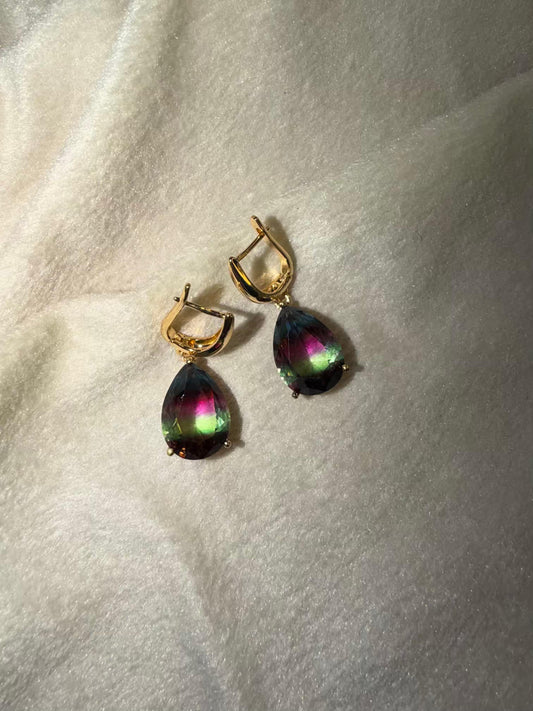 Multicolour Teardrop Stone Drop Gold Plated Earrings