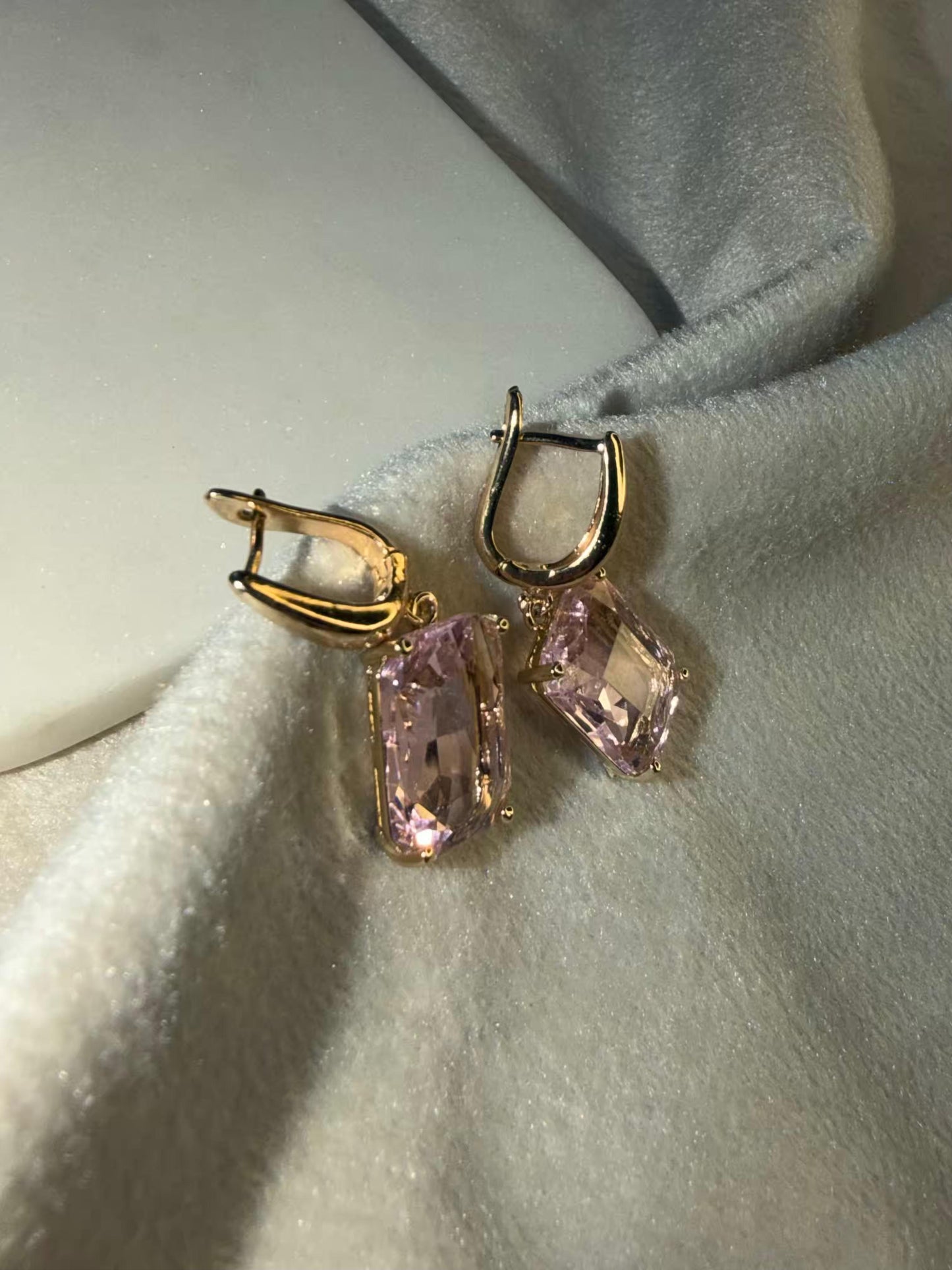 Soft Pink Champagne Crystal Stud Gold Plated Earrings