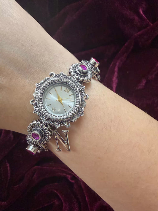 Silver-Tone Navratri Oxidised Heritage Watch
