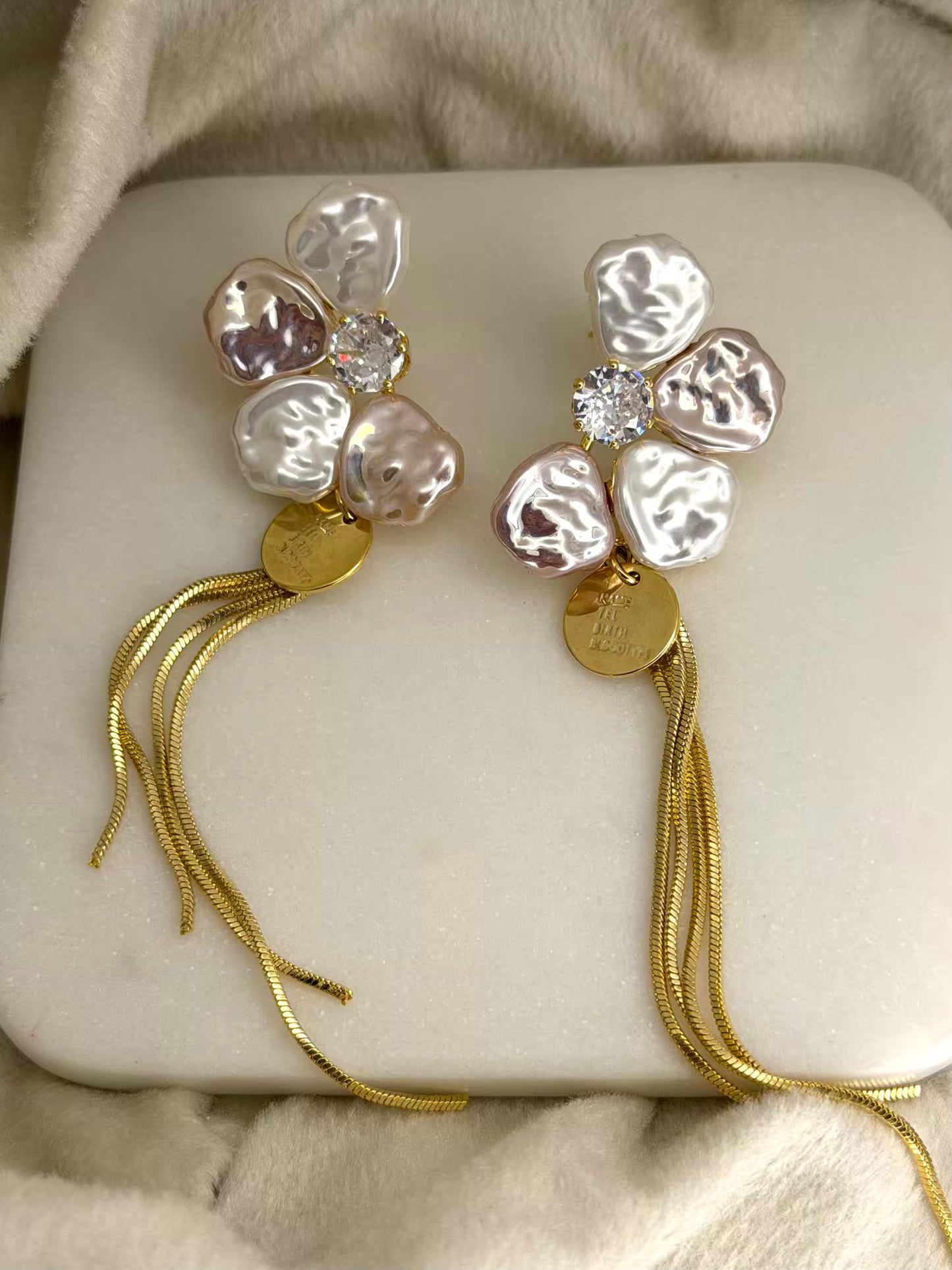 Unique White Flower Gold Plated Earrings